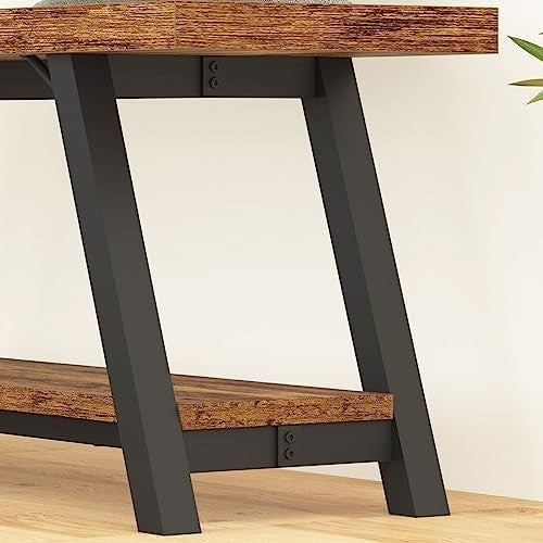 Rustic Industrial Wood Metal Entryway Bench Shoe Rack Seat Hallway Bedroom 47in