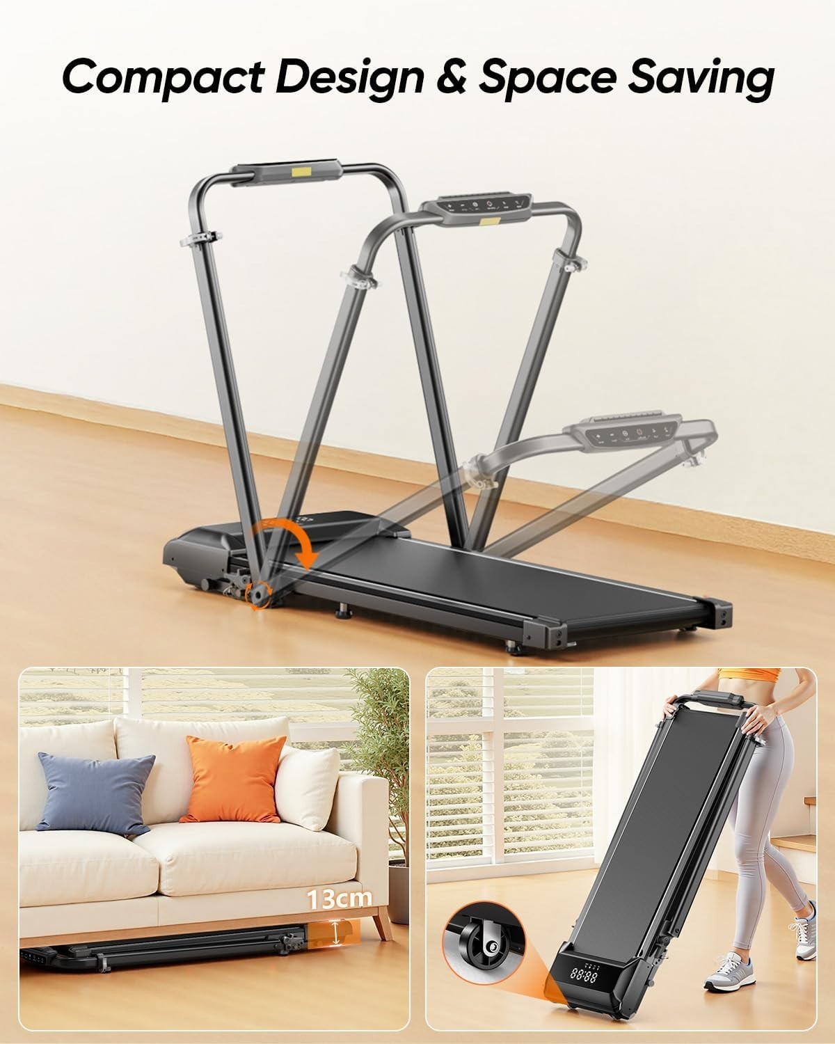 Under Desk Treadmill 2.5HP Home Walking Running Pad 9% Incline LED Display.