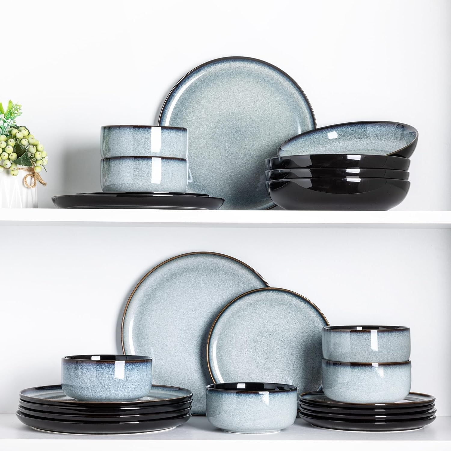 12pc Stoneware Dinner Set for 4 Scratch Resistant Plates Bowls Microwave Safe
