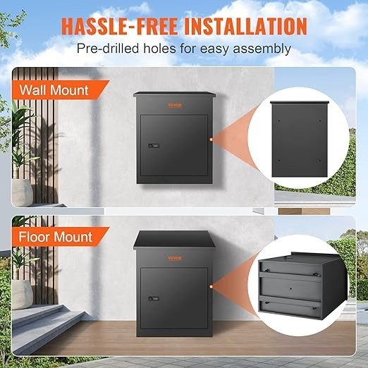 Lockable Parcel Drop Box Waterproof Anti-Theft Steel Mailbox Wall Mount XL Size