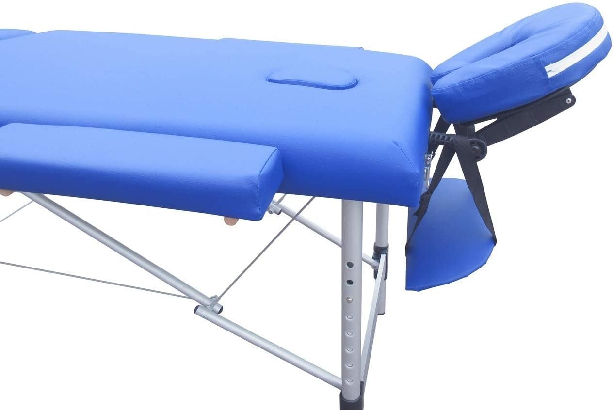 Portable 3-Section Aluminium Massage Table Adjustable Therapy Beauty Bed Blue
