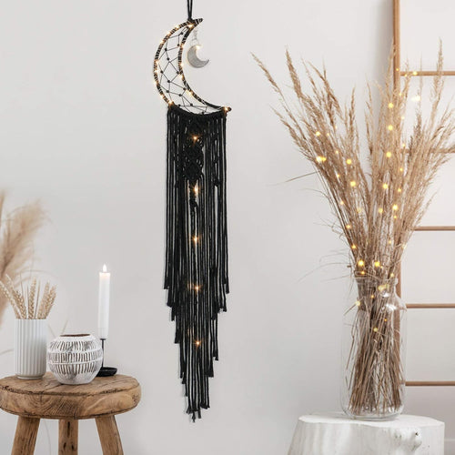 Boho Moon Macrame Wall Hanging 32” Cotton Cord + DIY String Lights