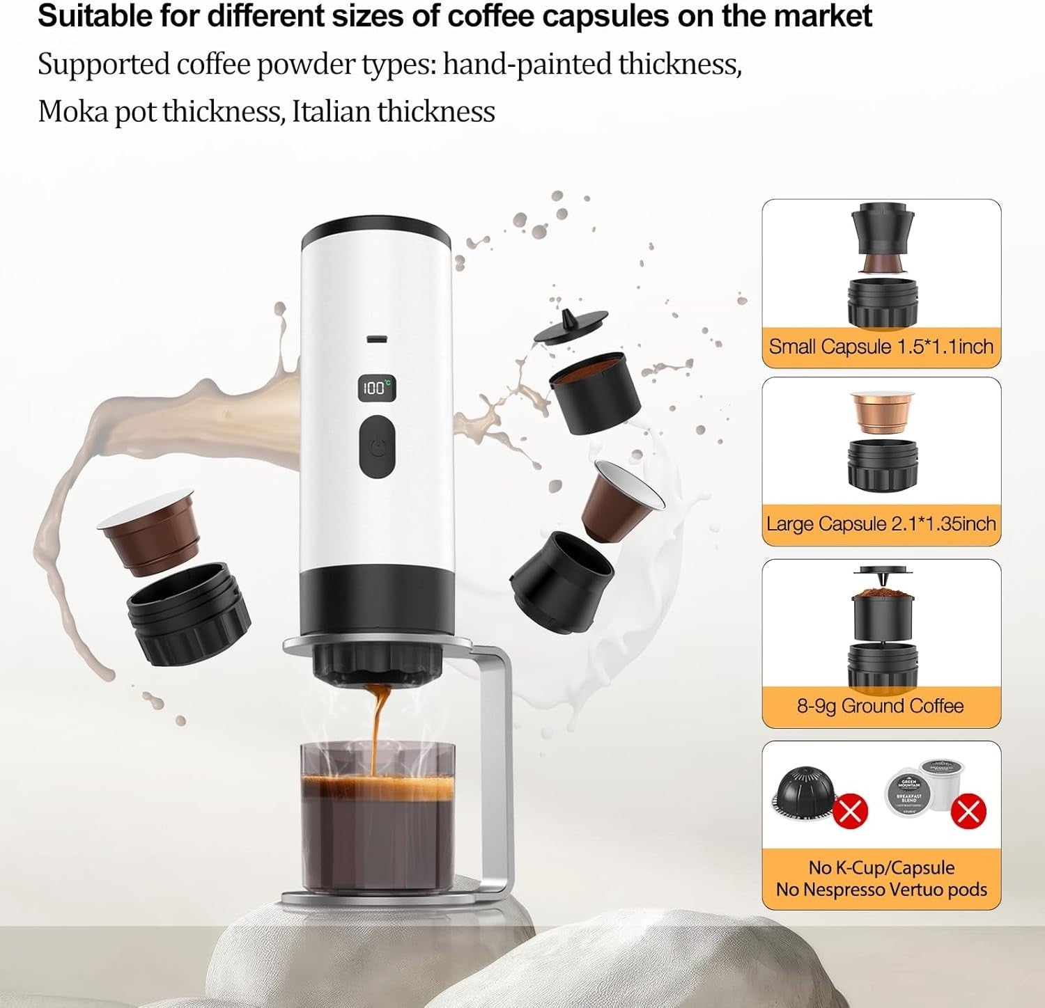 Portable Espresso Coffee Maker 3-in-1 Self-Heating Travel Machine USB