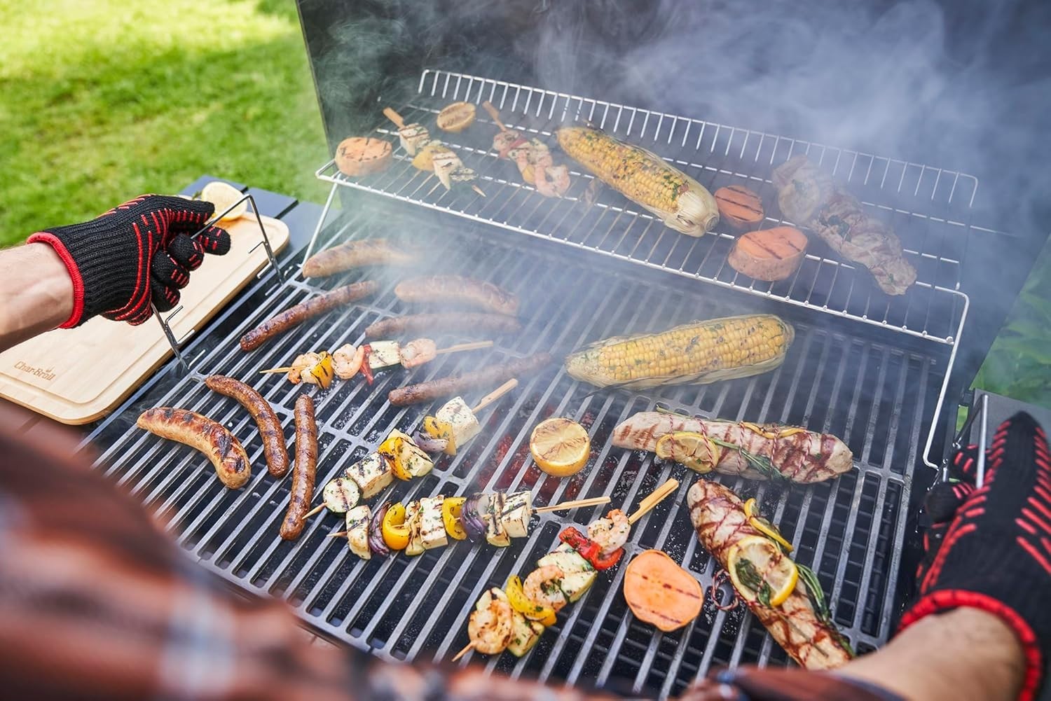Large Charcoal BBQ Grill with Adjustable Grate & Side Shelf | Outdoor Smoker