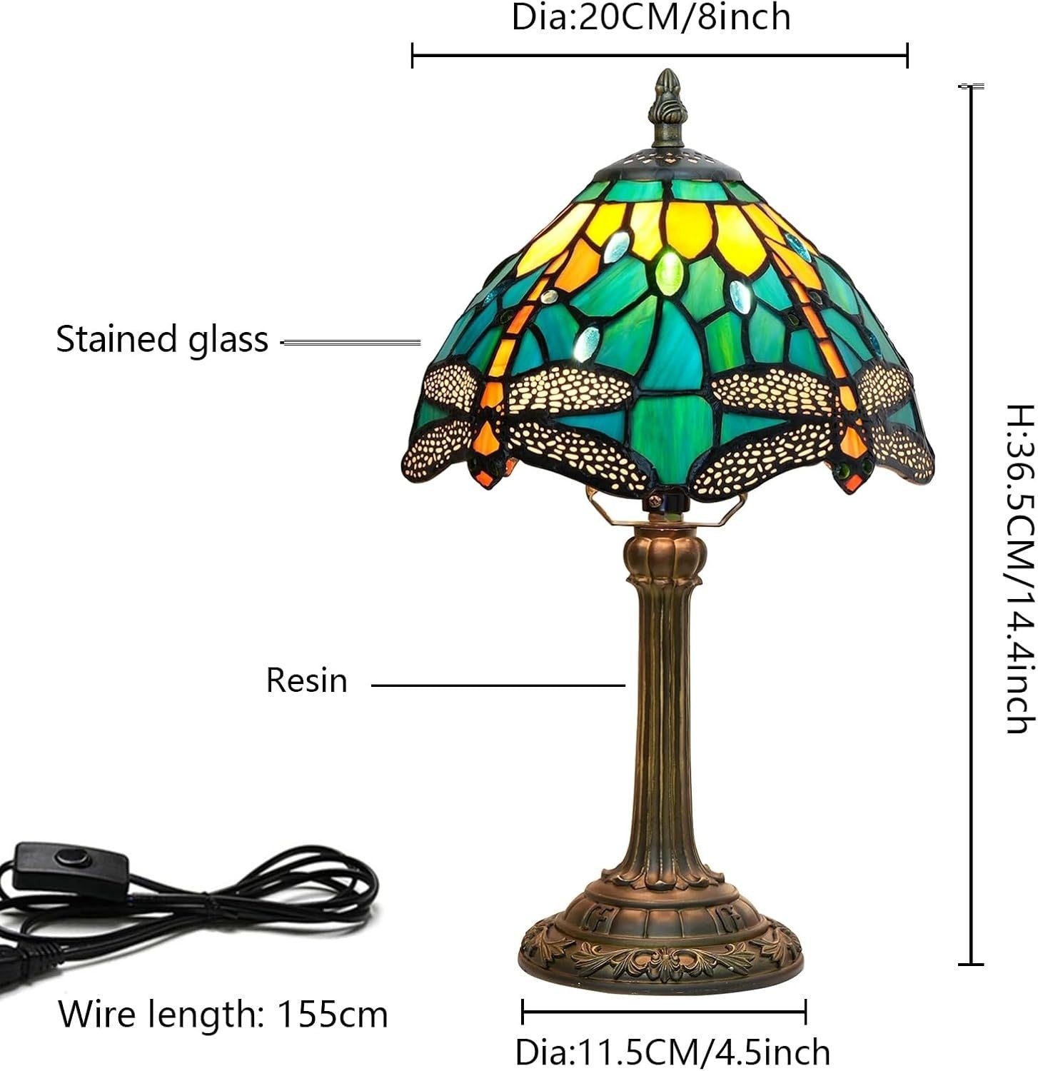 Antique Tiffany Style Stained Glass Dragonfly Table Lamp, Bedroom Desk Light