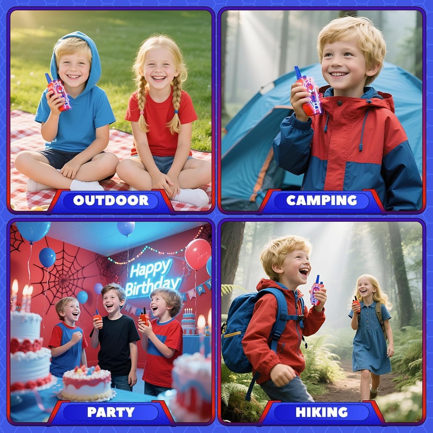Kids Walkie Talkies Toy 2 Pack Light Up Hero Design Long Range Radio