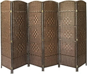 6 Panel Brown Wicker Folding Room Divider Handwoven Privacy Screen 170cm