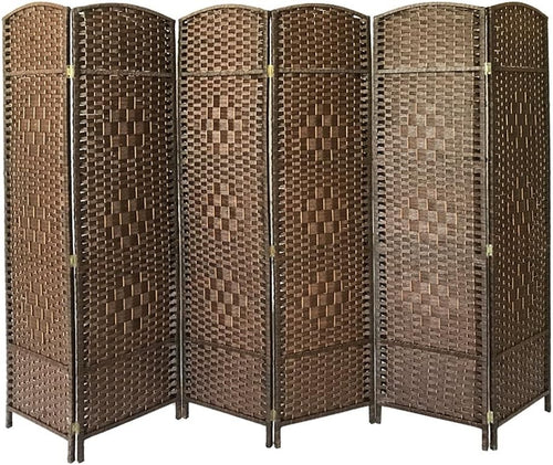 6 Panel Brown Wicker Folding Room Divider Handwoven Privacy Screen 170cm