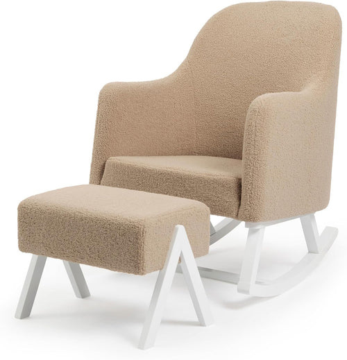 Cozy Mocha Nursery Rocking Chair with Footstool Soft Fleece High Back