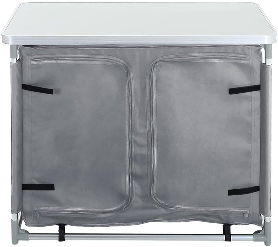 Outdoor Folding Camping Kitchen Table with Storage, Portable BBQ Prep Station