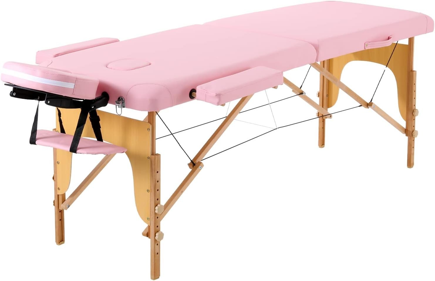 Portable Massage Table Foldable Wooden Adjustable Therapy Bed Tattoo Pink
