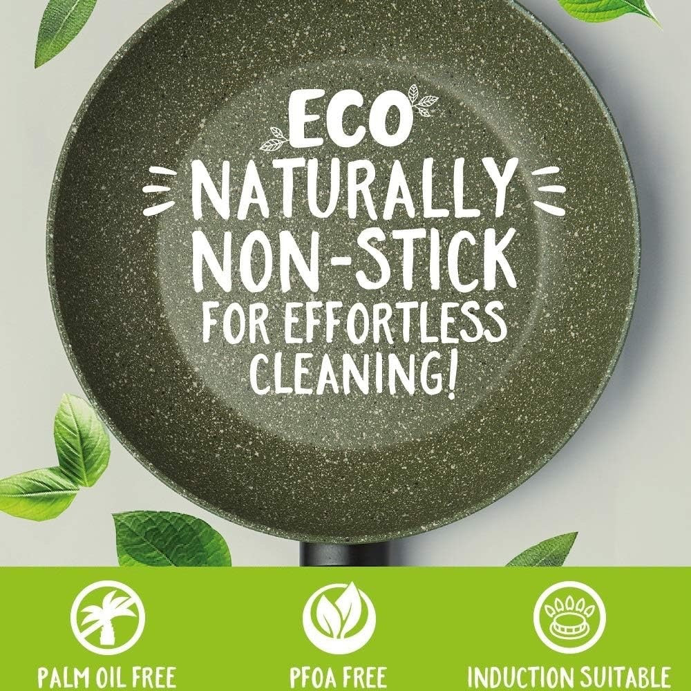 20cm & 24cm Green Eco Non Stick Frying Pan Induction Compatible Dishwasher Safe