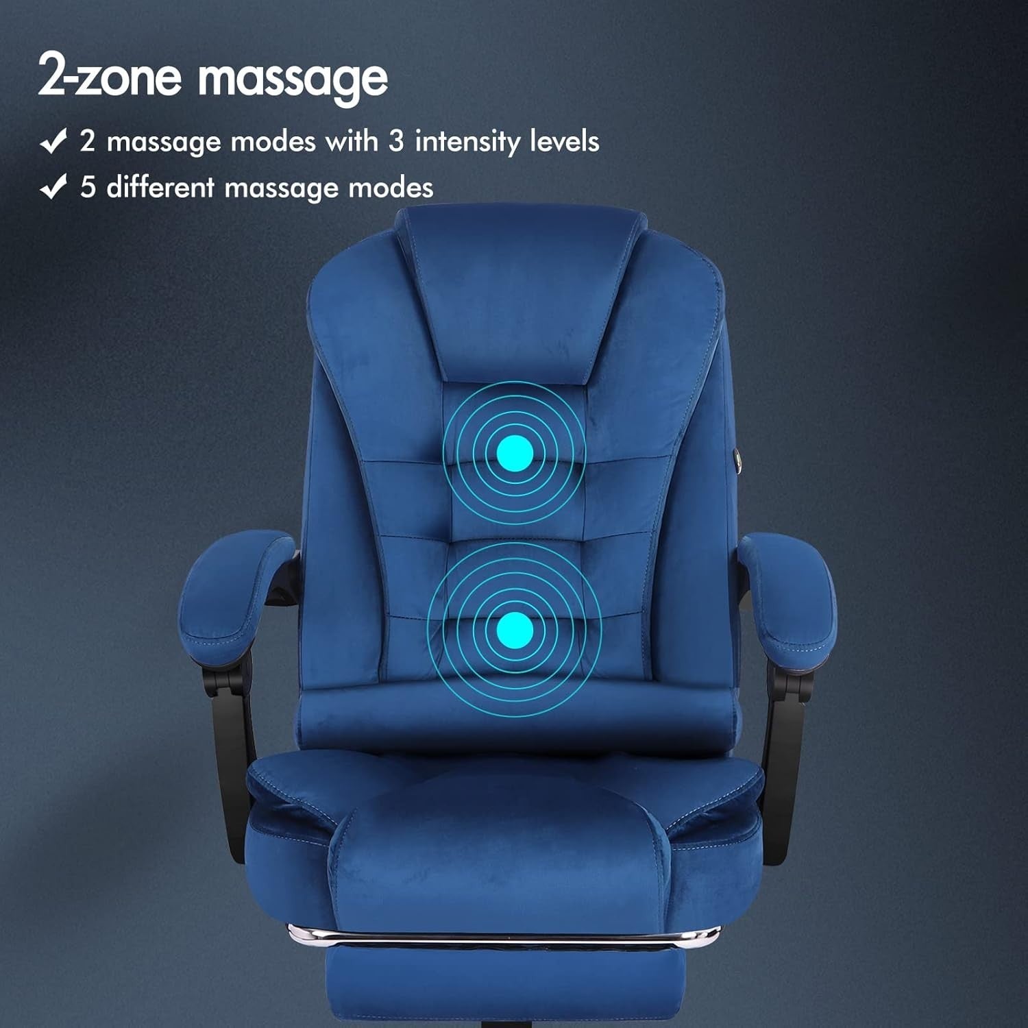 Massage Office Chair Velvet Recliner 150° Swivel Footrest High Back Blue