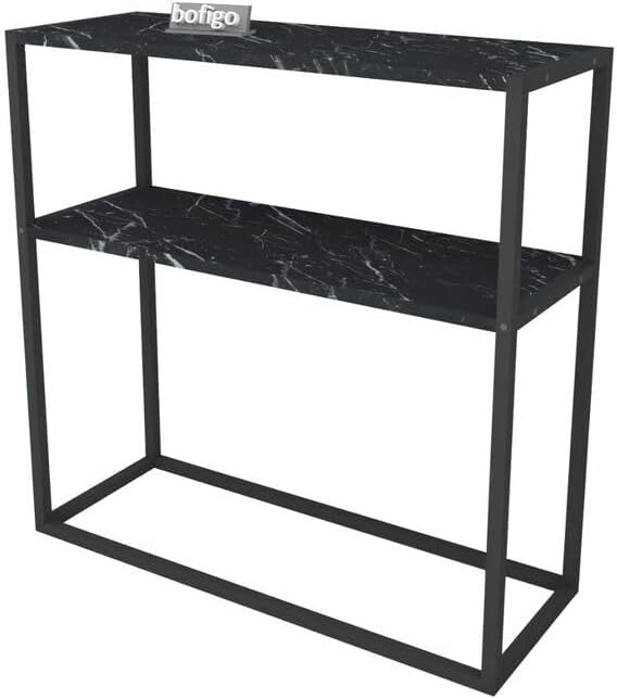 Slim Console Table 90cm with 2 Shelves, Metal Frame, Modern Hallway Storage