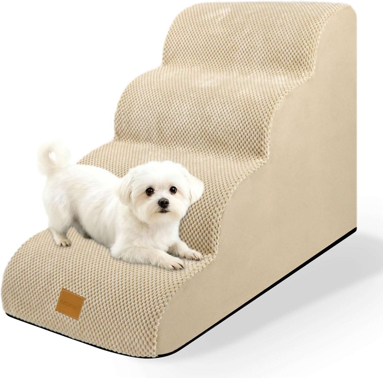 Dog Steps for Bed 4-Step Non-Slip Pet Stairs Ladder Foam Ramp with Plush Cover –