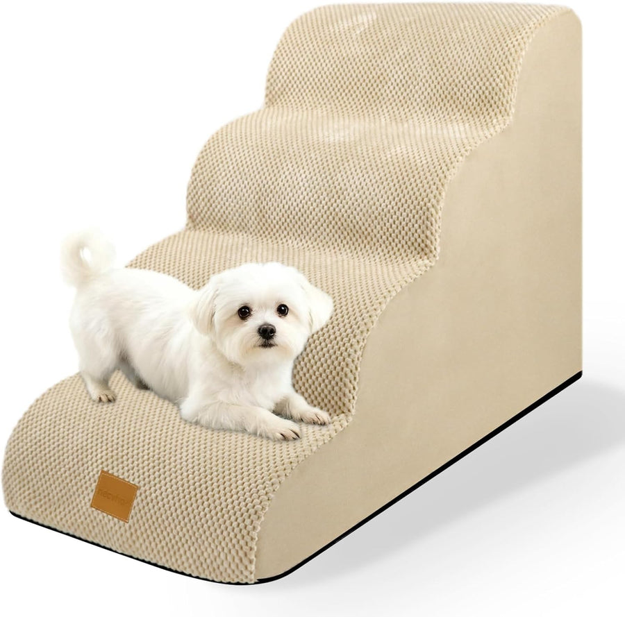 Dog Steps for Bed 4-Step Non-Slip Pet Stairs Ladder Foam Ramp with Plush Cover –