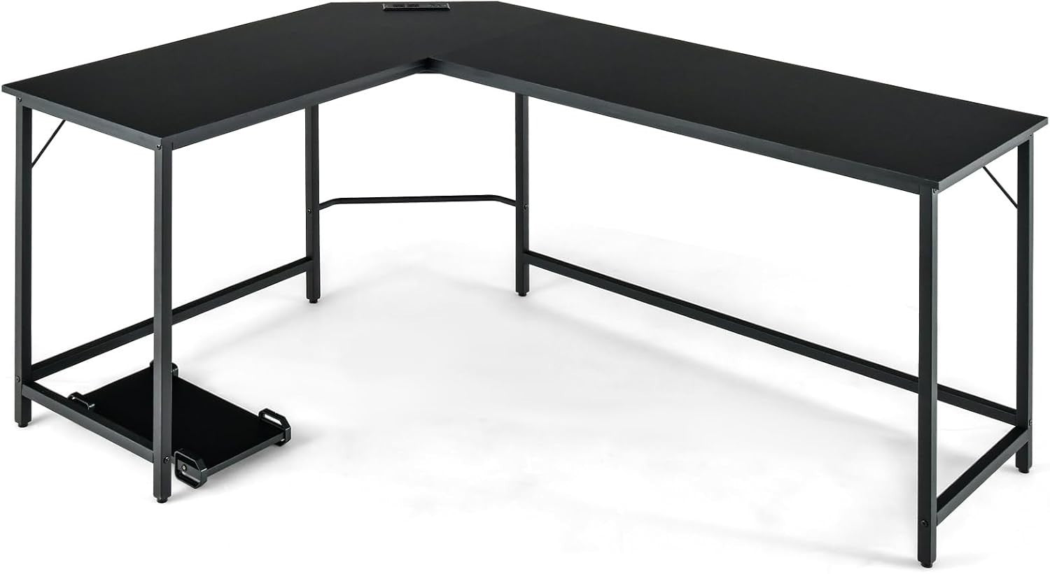 Black L-Shaped Desk 168cm Corner Computer Table with CPU Stand Office
