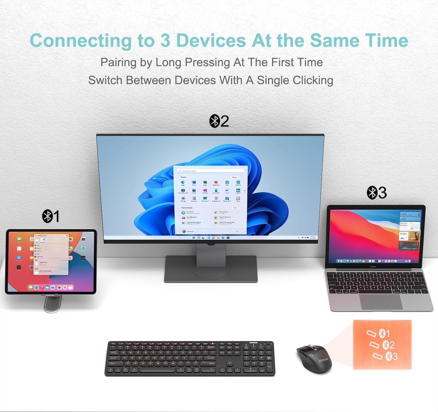 Multi-Device Bluetooth Mouse Silent Click Rechargeable Ergonomic Office PC