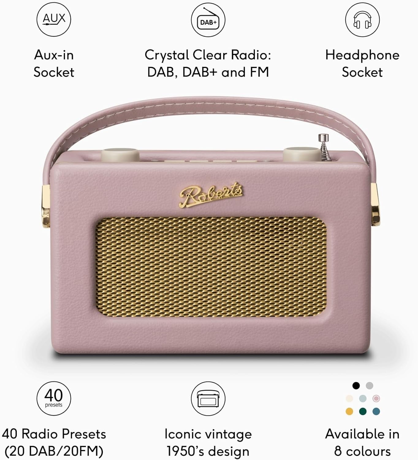 Portable DAB DAB+ FM Radio Bluetooth Retro Dove Pink