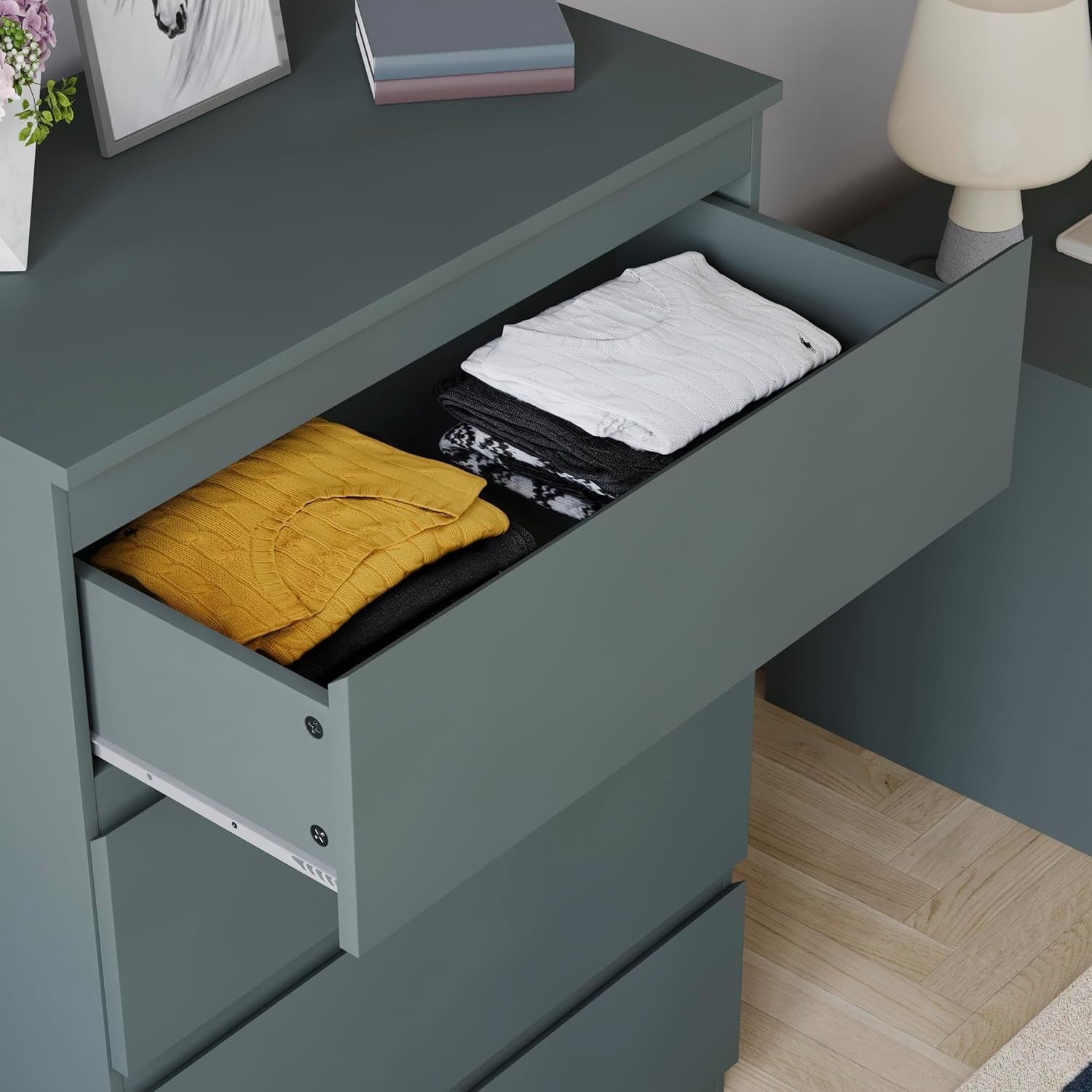 4 Drawer Modern Wooden Chest Storage Unit - Bedroom Organizer, Easy Assembly
