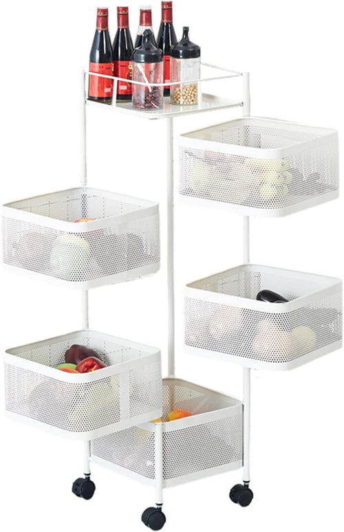 5 Tier Rotating Vegetable Rack Storage Trolley on Wheels Metal Mesh