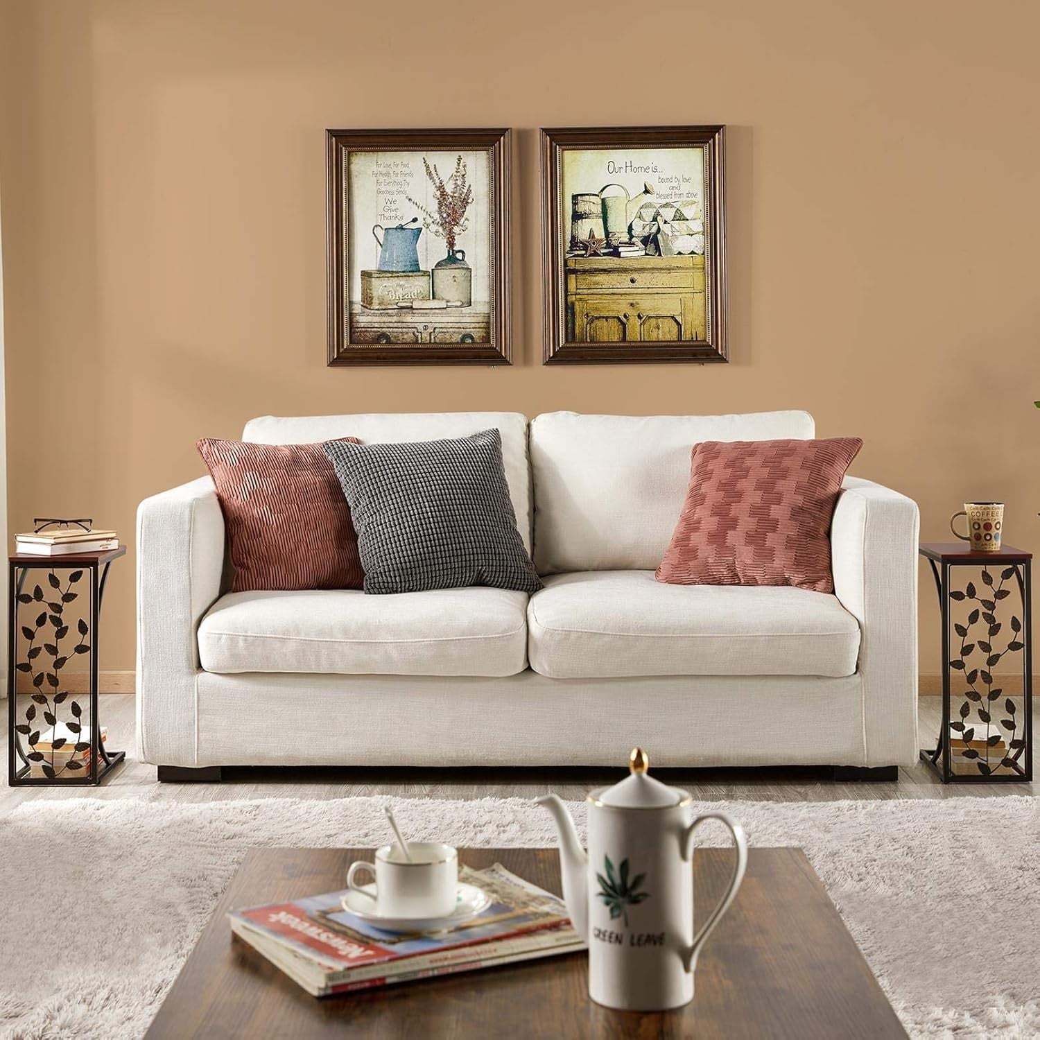 C-Shaped Side Table | Small Sofa End Table w/ Storage Shelf 21x30.6x53cm