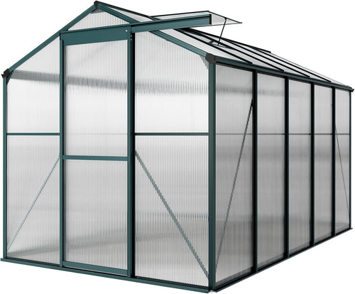 10x6ft Polycarbonate Greenhouse | Heavy-Duty Aluminium Frame | Sliding Door