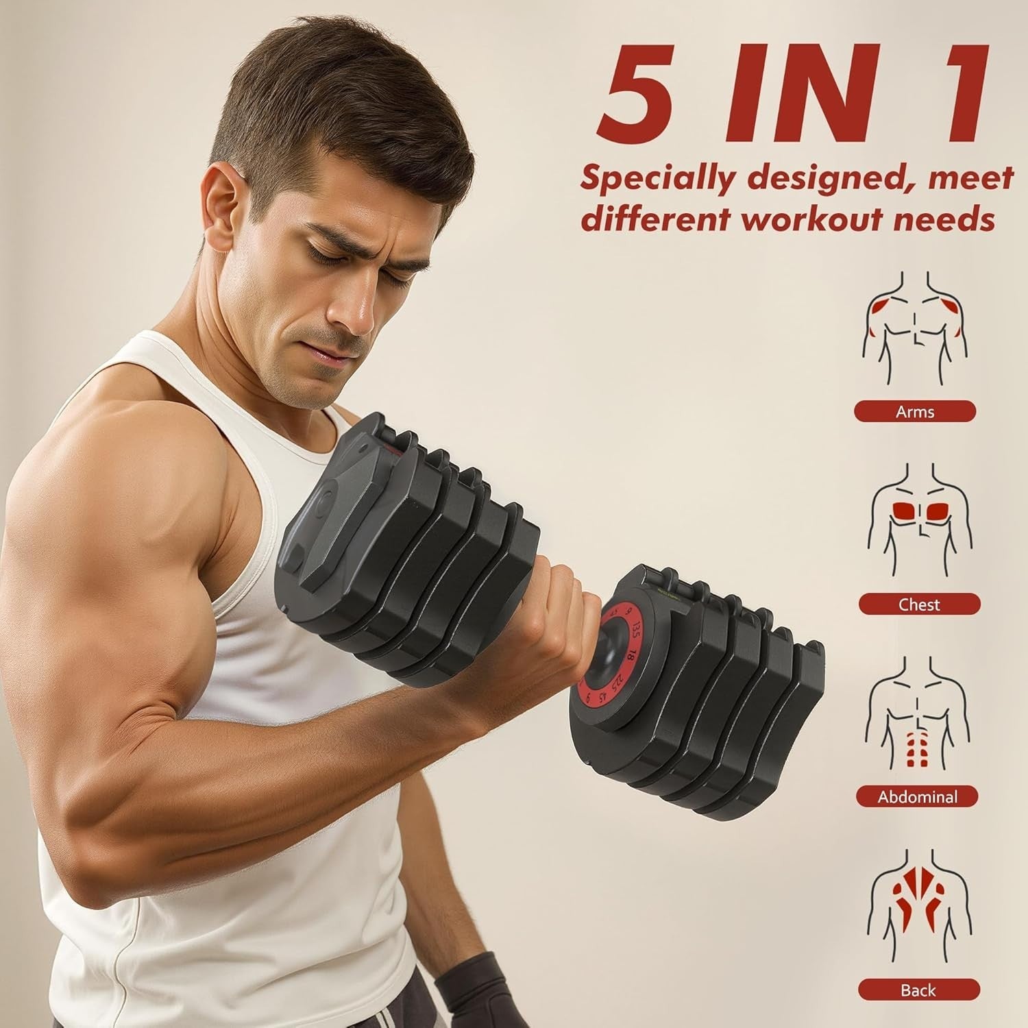 22.5LB Adjustable Dumbbell 5-in-1 Quick Adjust Single Home Gym Weight