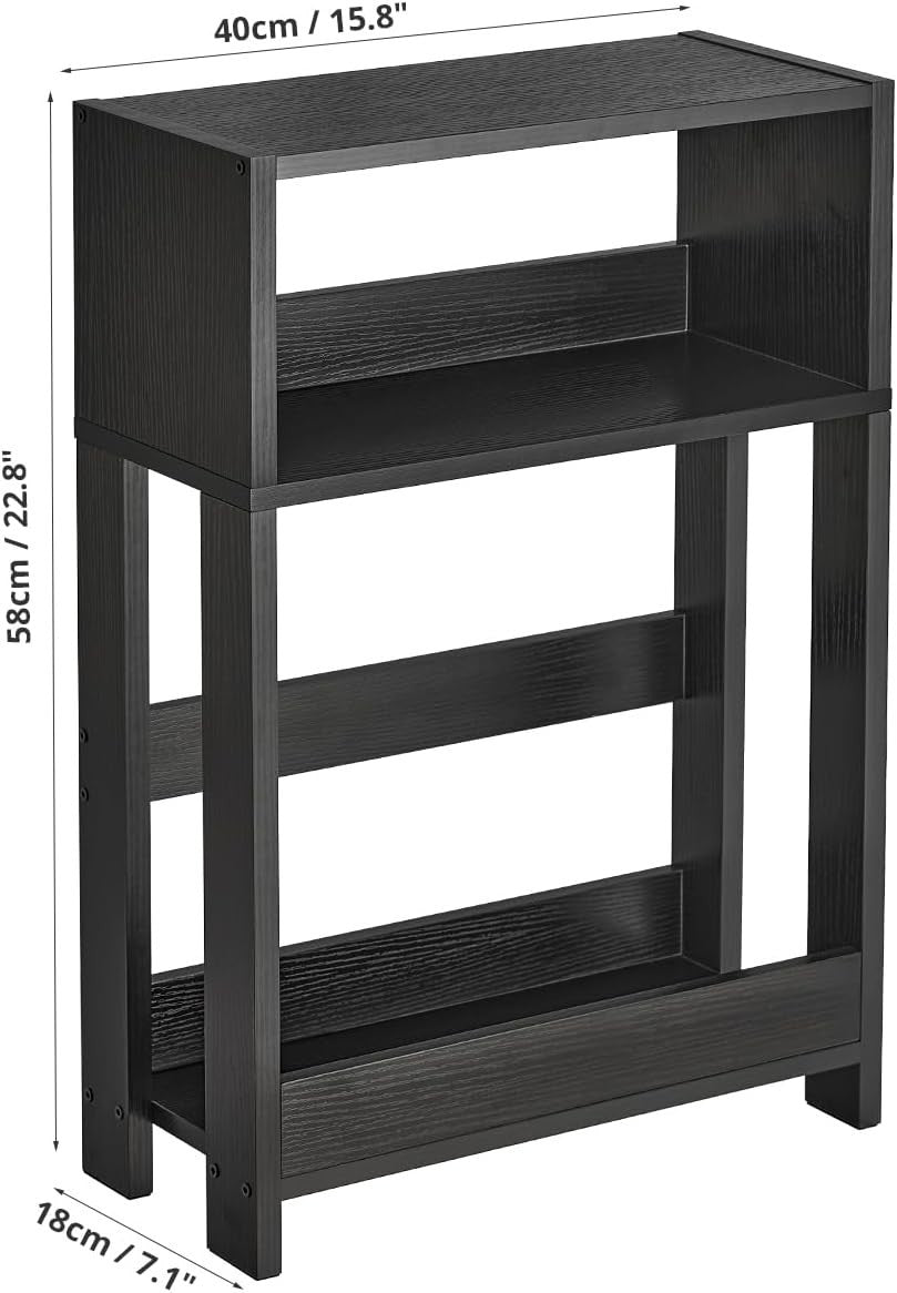 Black Slim Side Table with Shelves | 3-Tier Narrow Bedside & Sofa Table