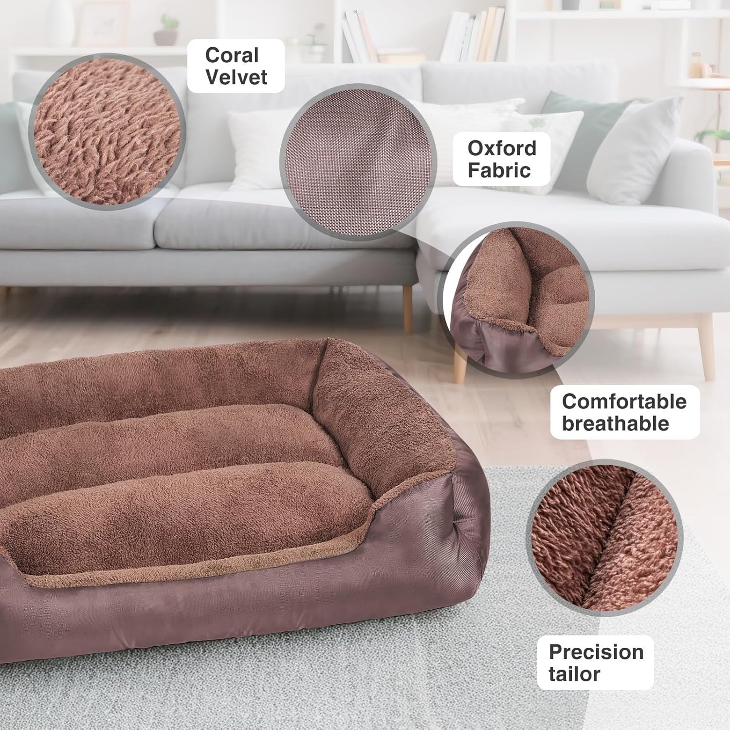 Extra Large Dog Bed 110x90x25cm Washable Calming Non Slip Brown
