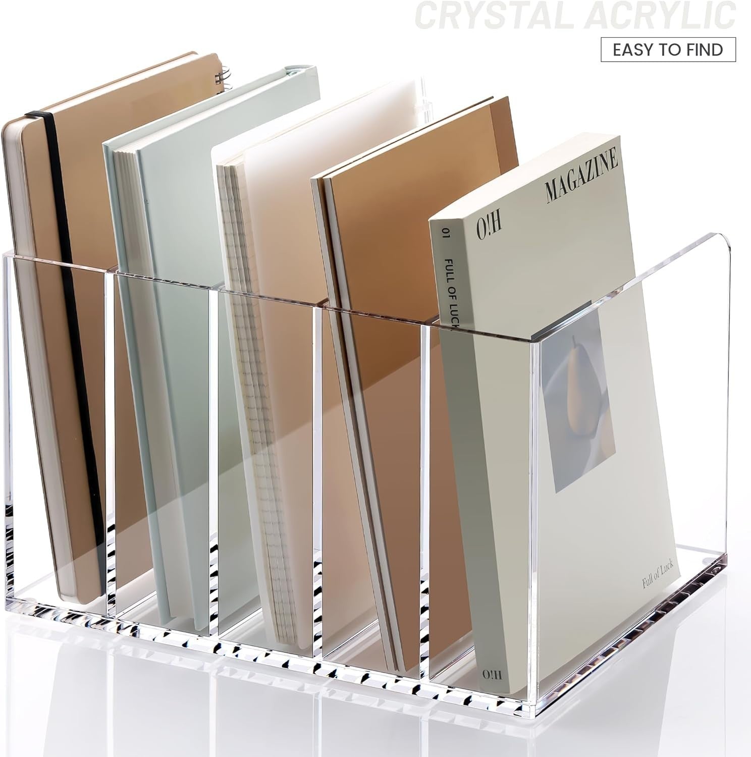Clear Acrylic Desk File Organizer 5 Compartments Magazine Folder Rack