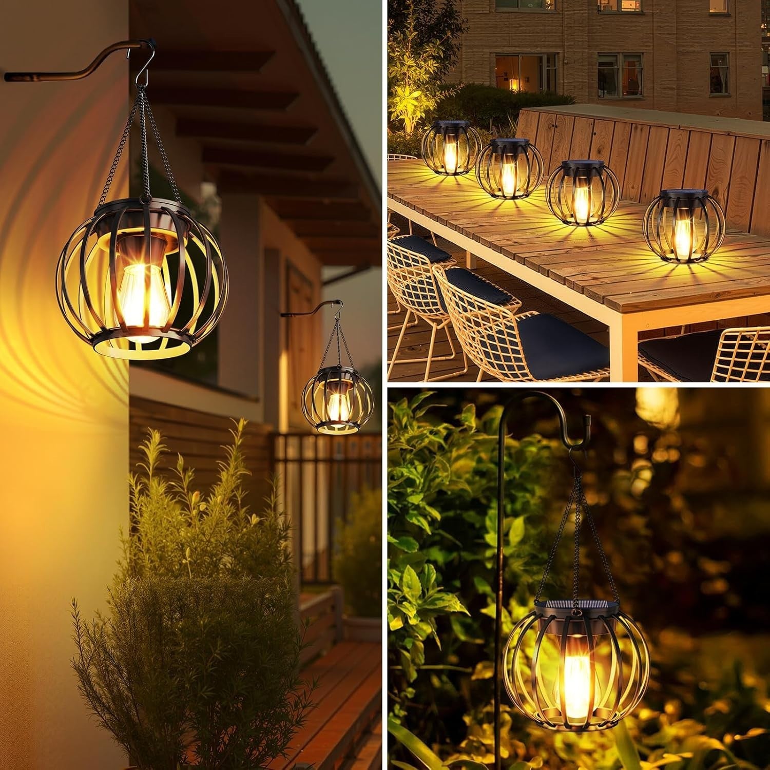 4-Pack Hanging Solar Lanterns Outdoor Waterproof Metal Garden Lights