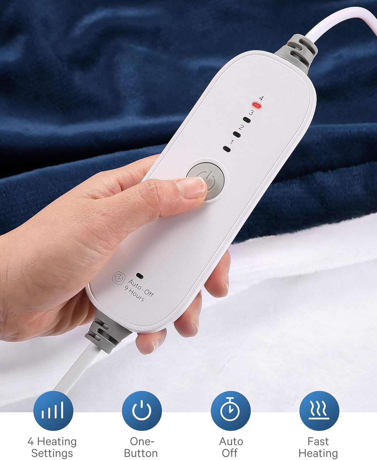 Extra Large Electric Heated Blanket 180x130cm 4 Heat Settings Timer Washable