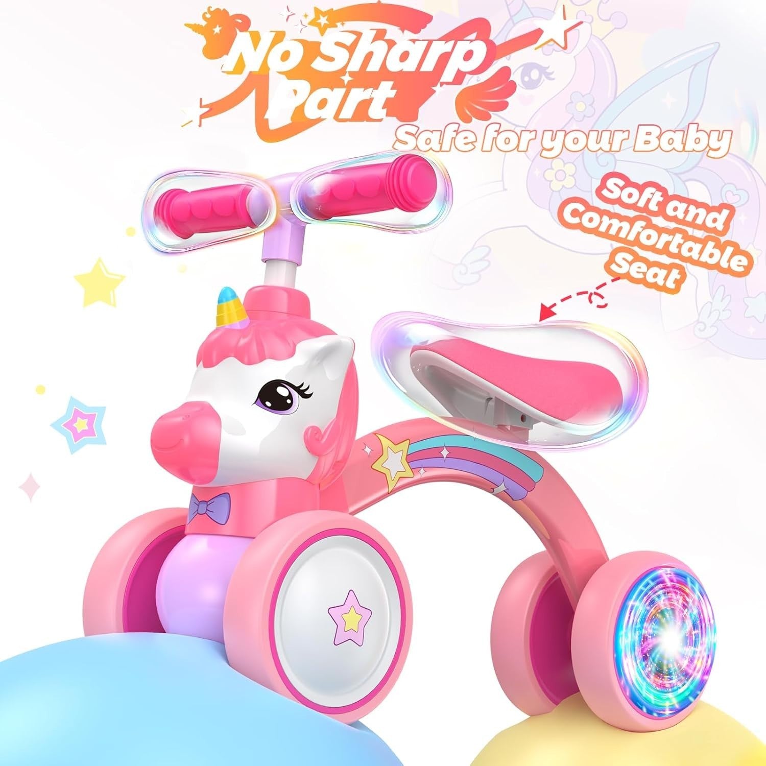 Unicorn Balance Bike Toddler Ride On Toy Light Up Wheels Girls Gift