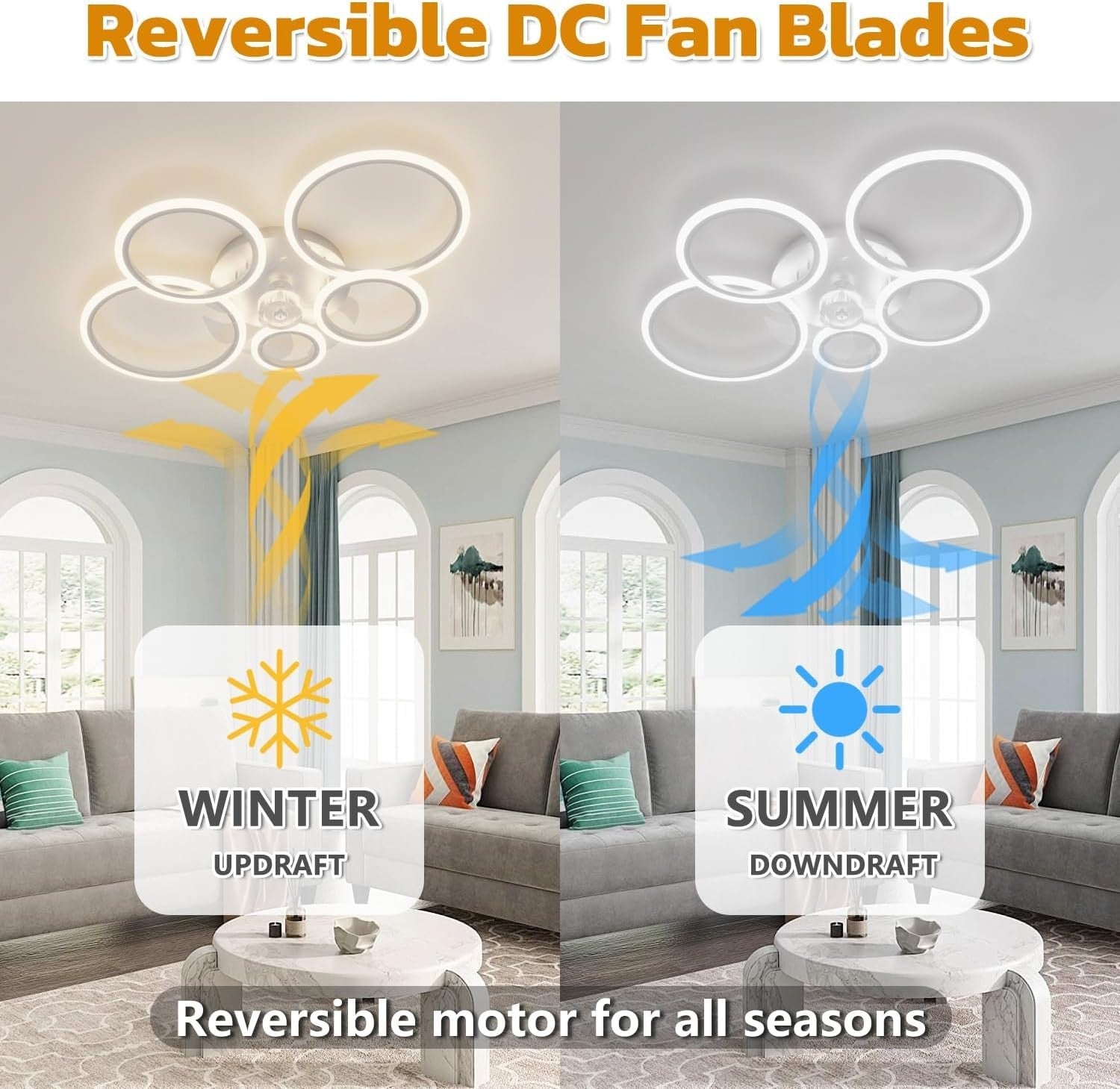 100CM Smart Ceiling Fan Light, 6 Speeds, LED, Remote, White