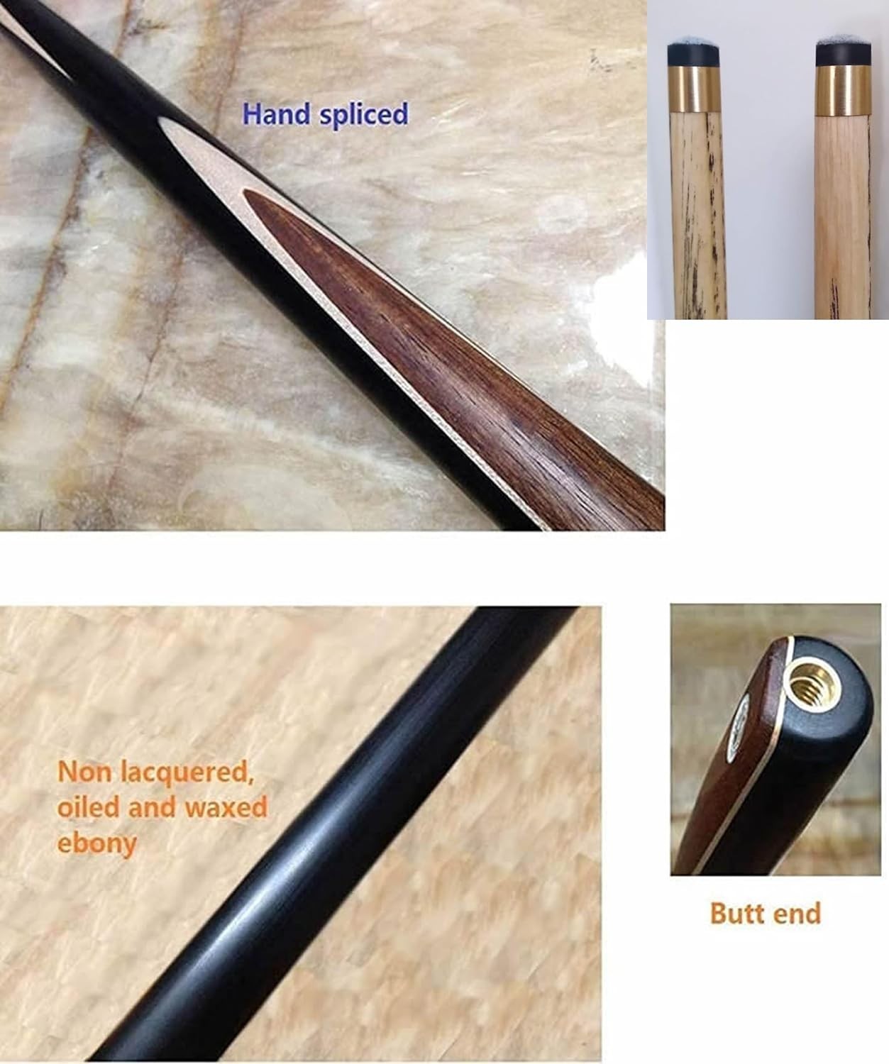 58” One Piece Ash Snooker Pool Cue Ebony Butt 9.4mm Tip 19oz