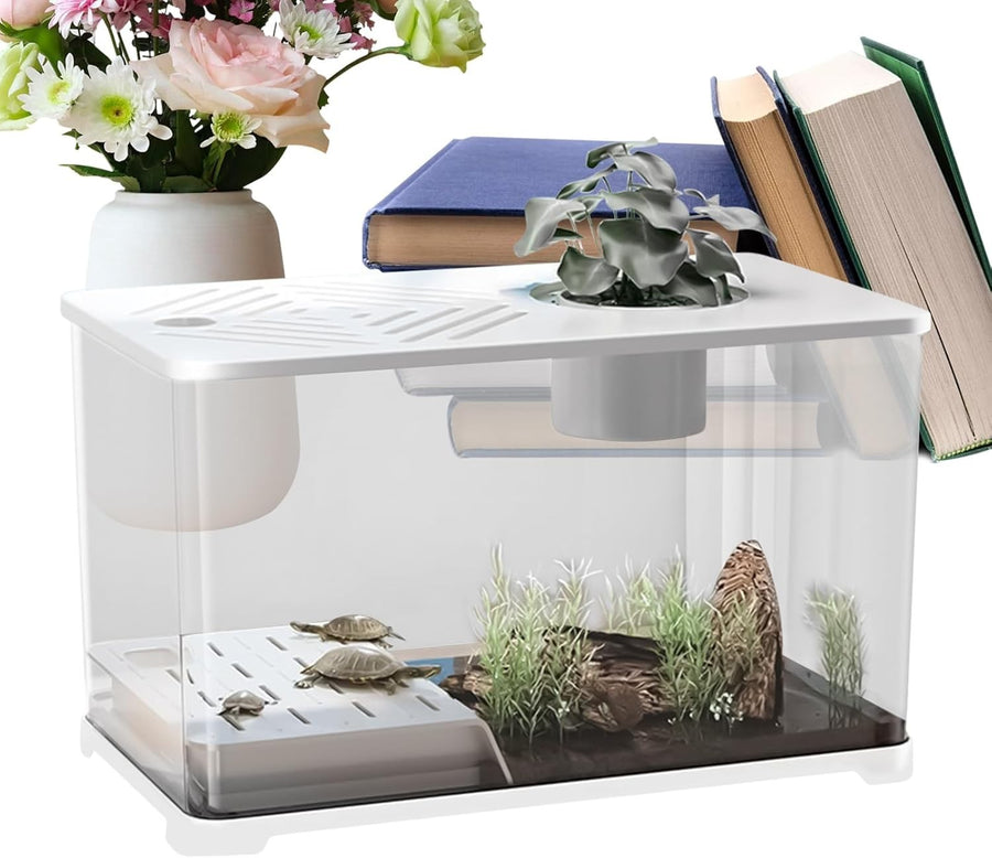 10G Fish Tank Kit | Large Aquarium w/ Turtle Resting Area & Plants