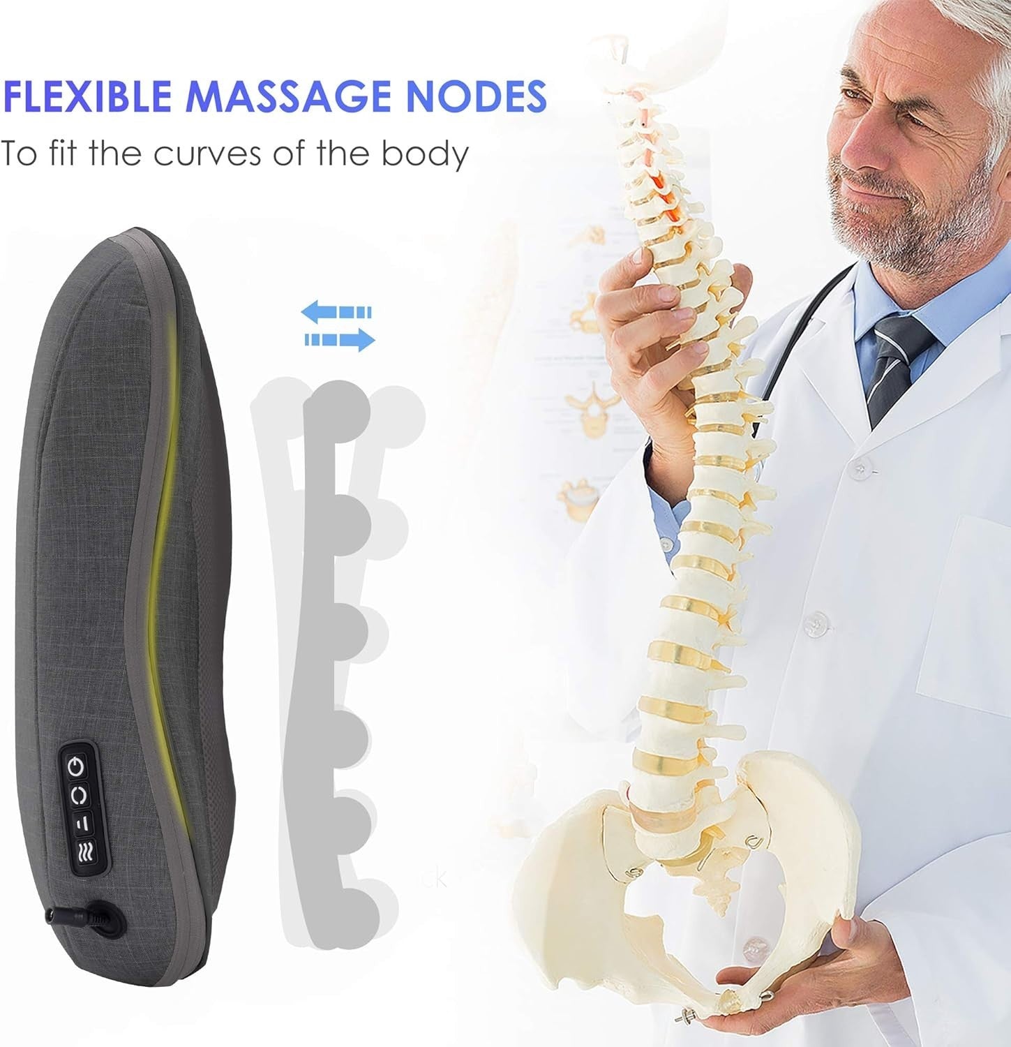 Shiatsu Lower Back Massager Heat 12-Node Kneading Portable Chair Cushion