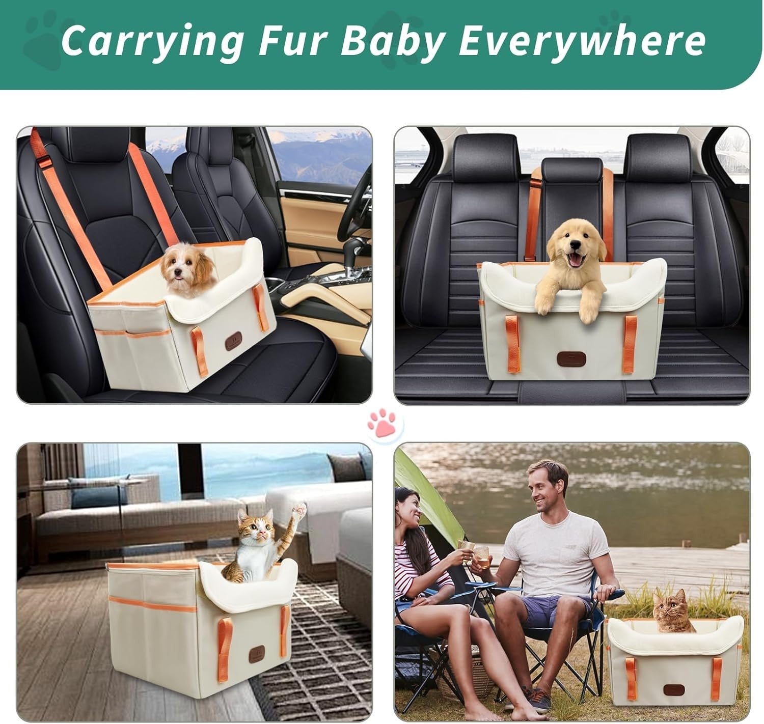 Small Dog Car Seat Booster Bed Waterproof Travel Carrier 25lb Khaki