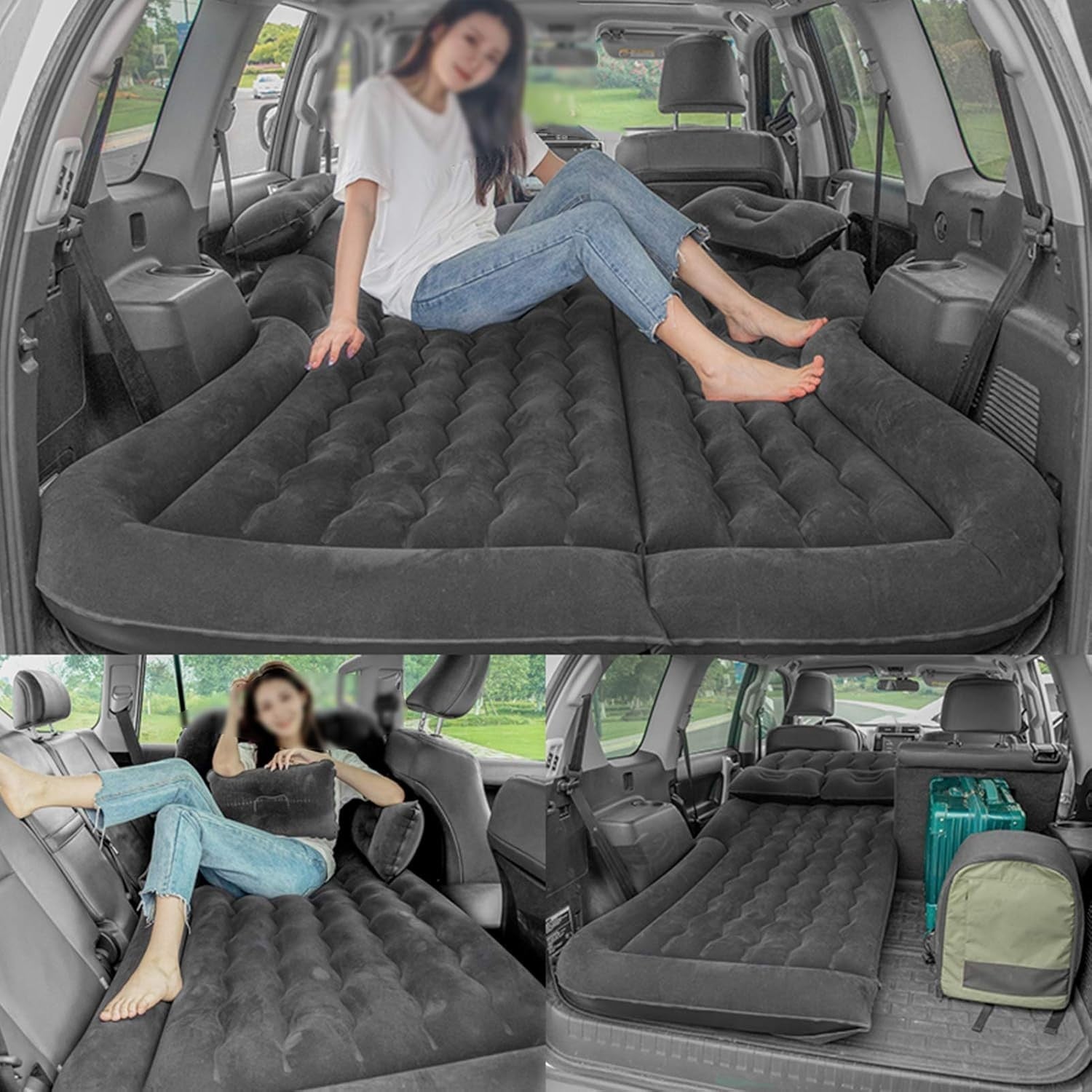 SUV Car Air Mattress Inflatable Back Seat Bed Flocking PVC Camping