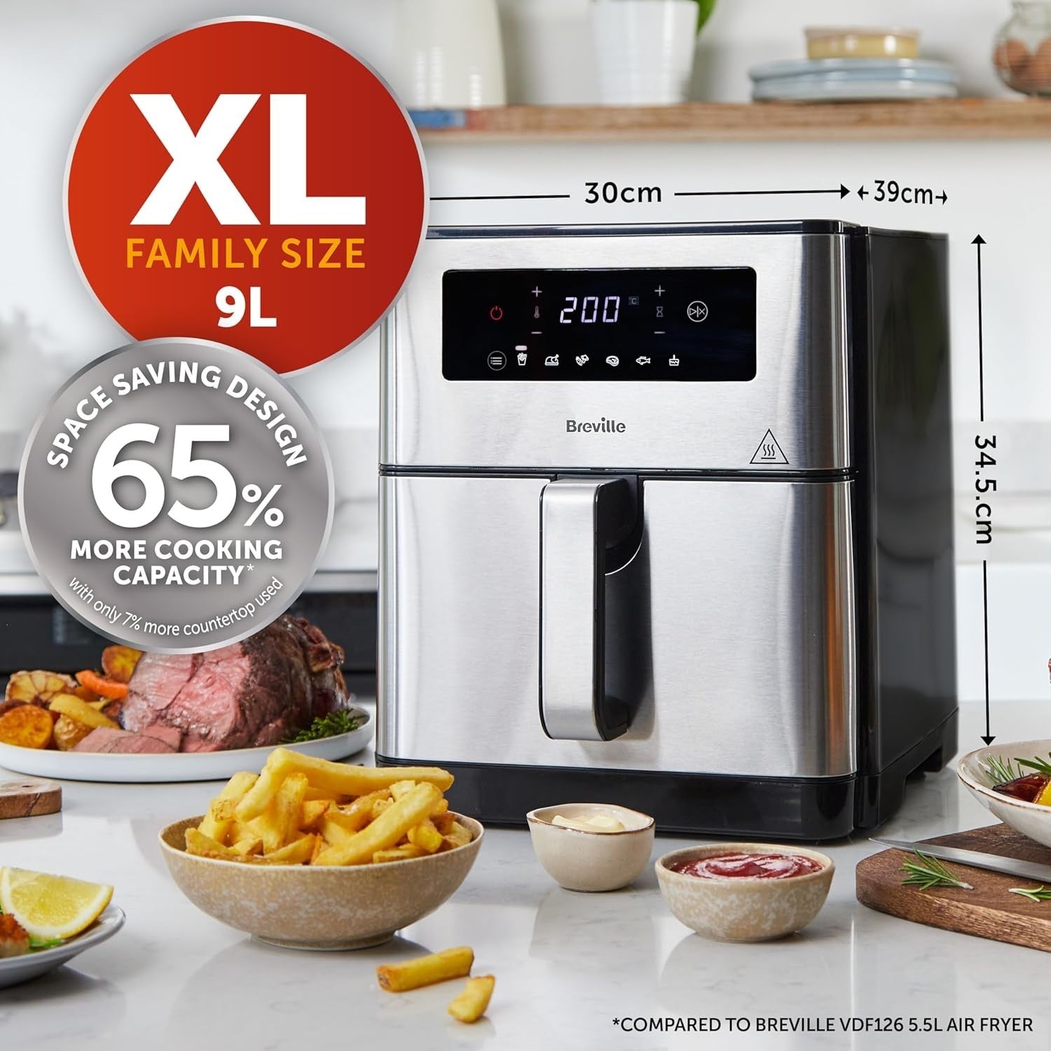 9L Digital Air Fryer Oven XL Capacity 1700W Fast Cooking Fry Bake Roast Grill