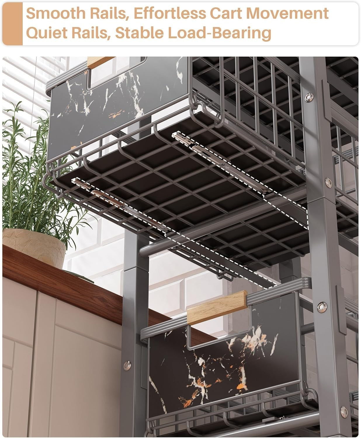 Slim 4 Tier Kitchen Storage Trolley Rolling Cart Grey