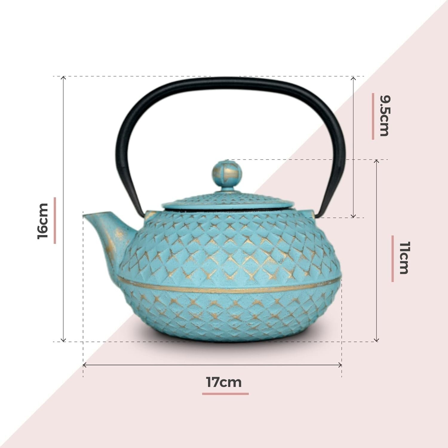 Cast Iron Teapot 900ml Chinese Tetsubin Tea Pot w Infuser Blue Diamond