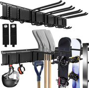Garage Tool Rack Wall Mounted 6 Adjustable Hooks Heavy Duty Steel Black