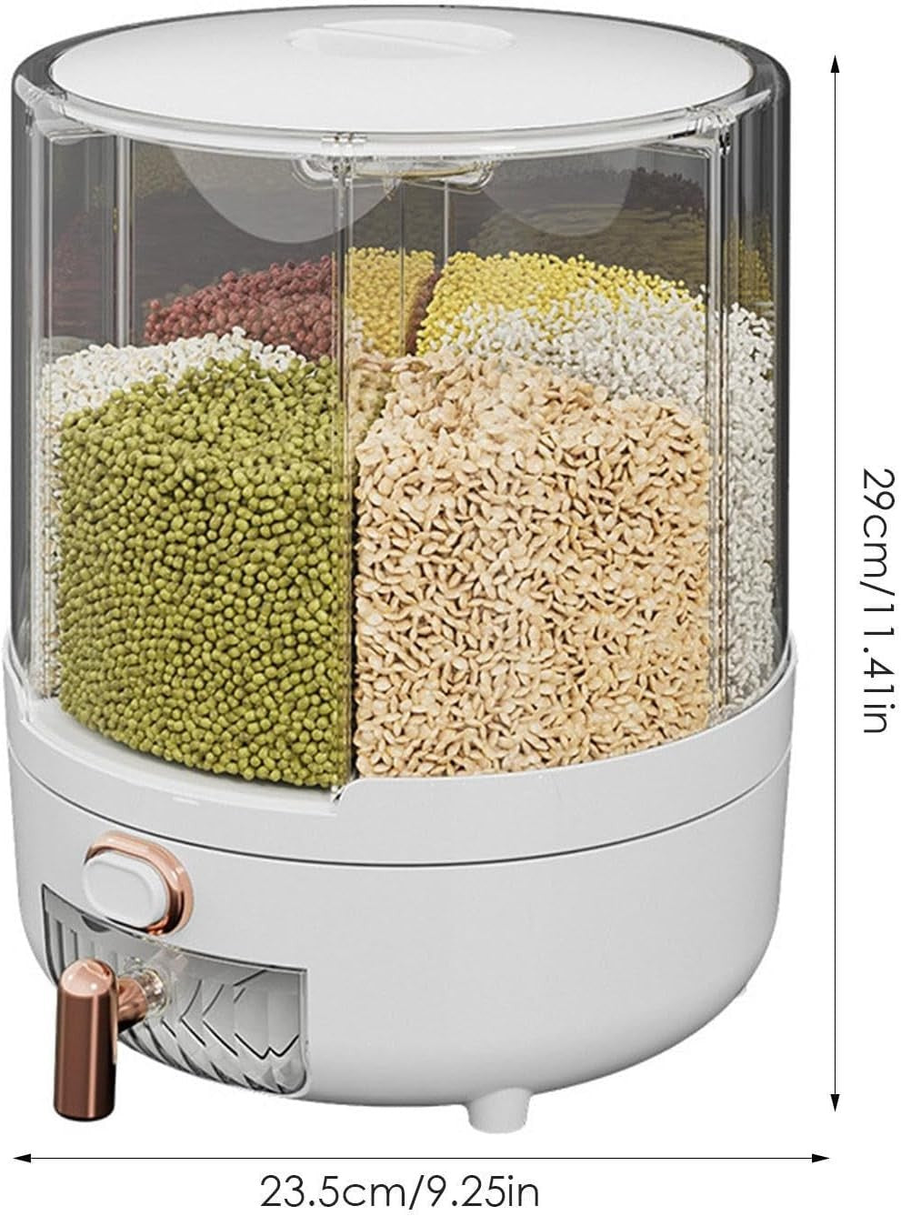 360° Rotating Grain Dispenser 6 Compartment Airtight Food Storage