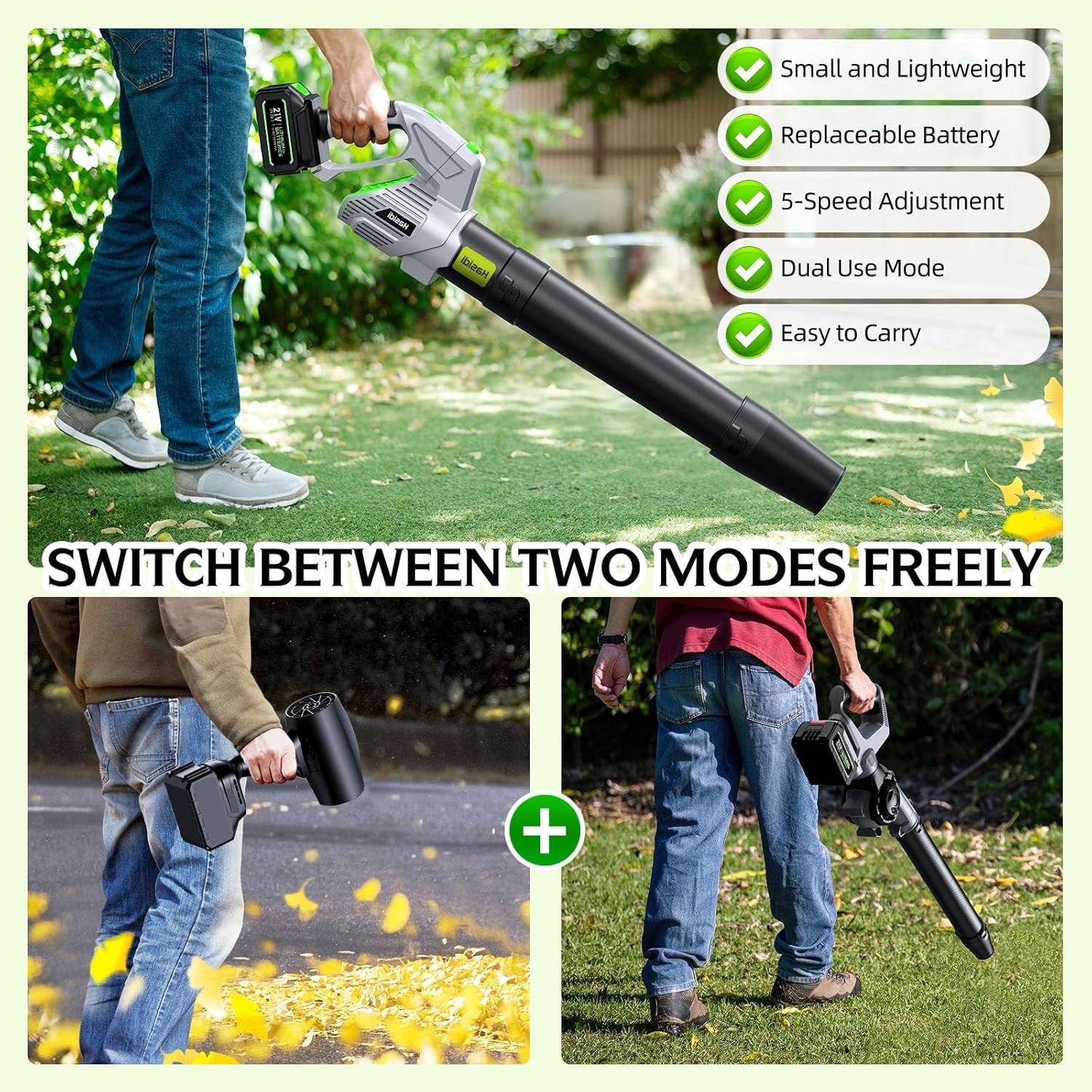 Cordless Leaf Blower 990000RPM High Speed 2 Batteries Lightweight Garden