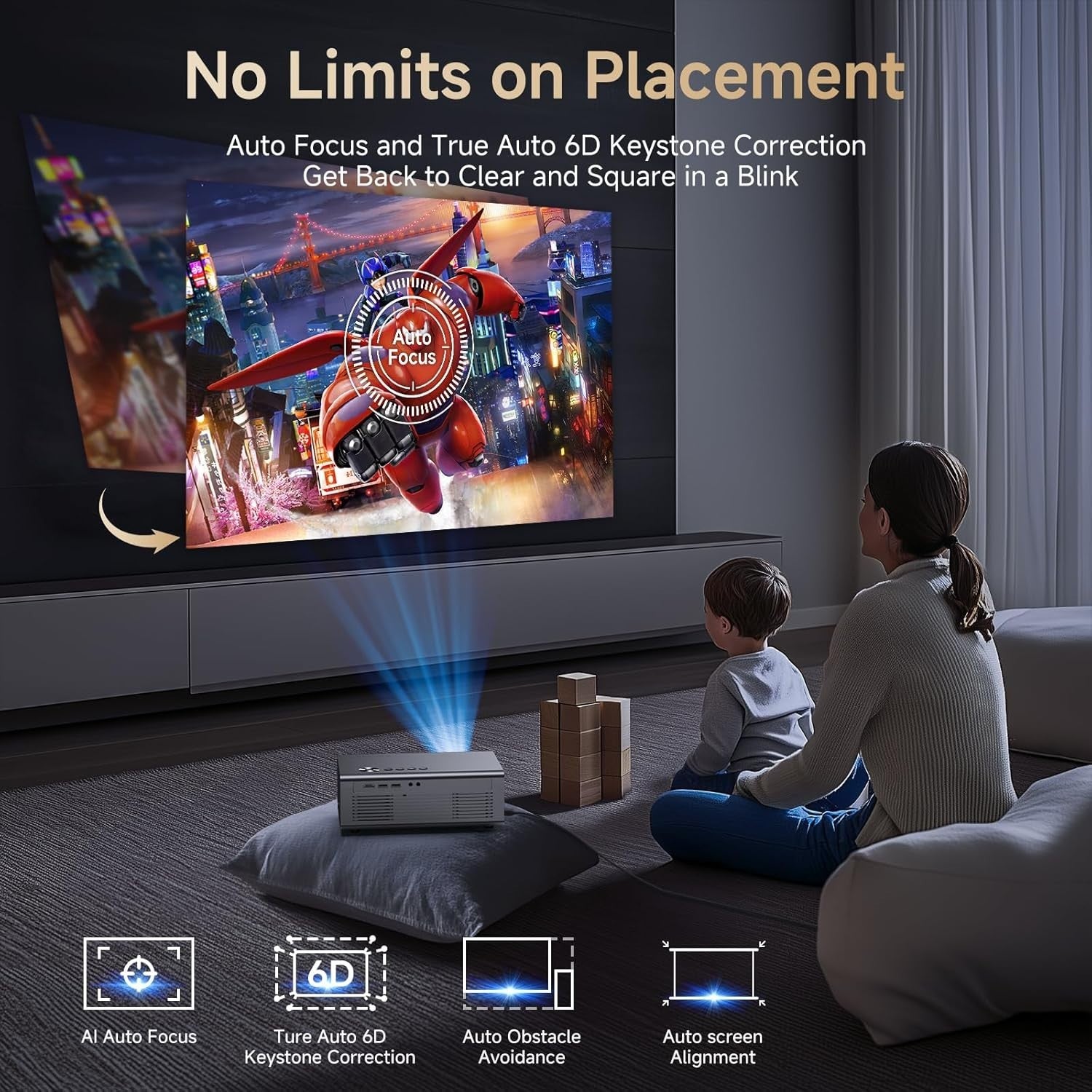 1200ANSI 1080P Smart Projector Netflix 4K WiFi6 Bluetooth