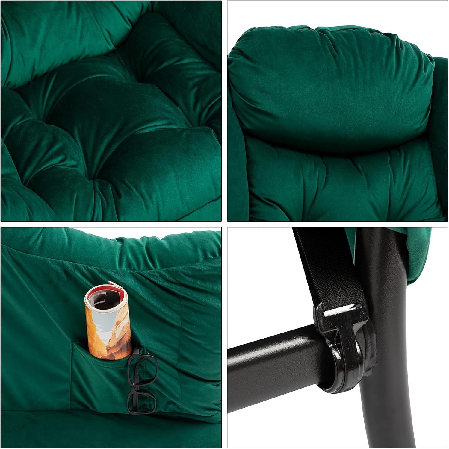 Green Velvet Accent Armchair Wingback Comfy Lounge Chair Bedroom Reading