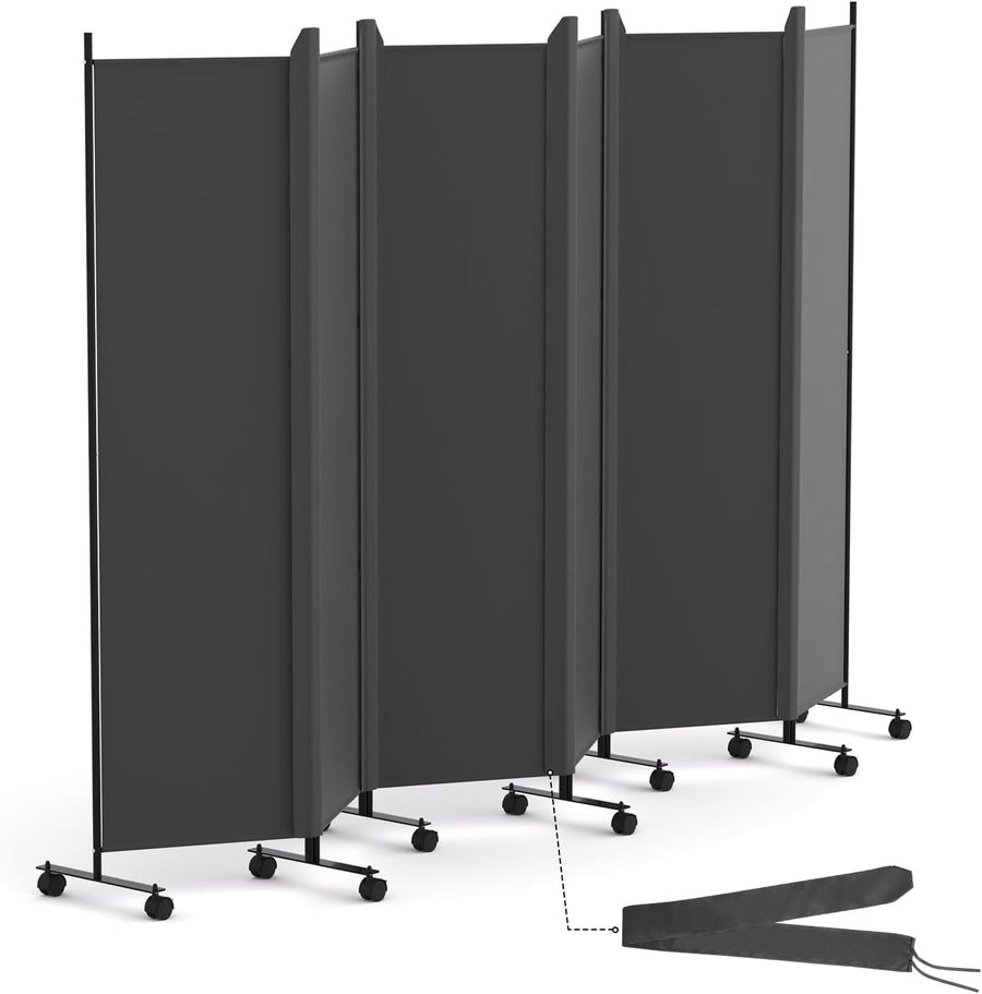 6 Panel Room Divider Folding Privacy Screen with Lockable Wheels – Large Grey Po