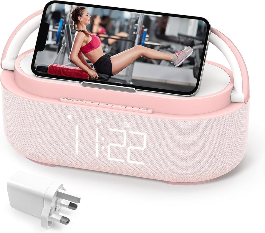 Bluetooth Alarm Clock Wireless Charger Speaker FM Radio Loud Snooze